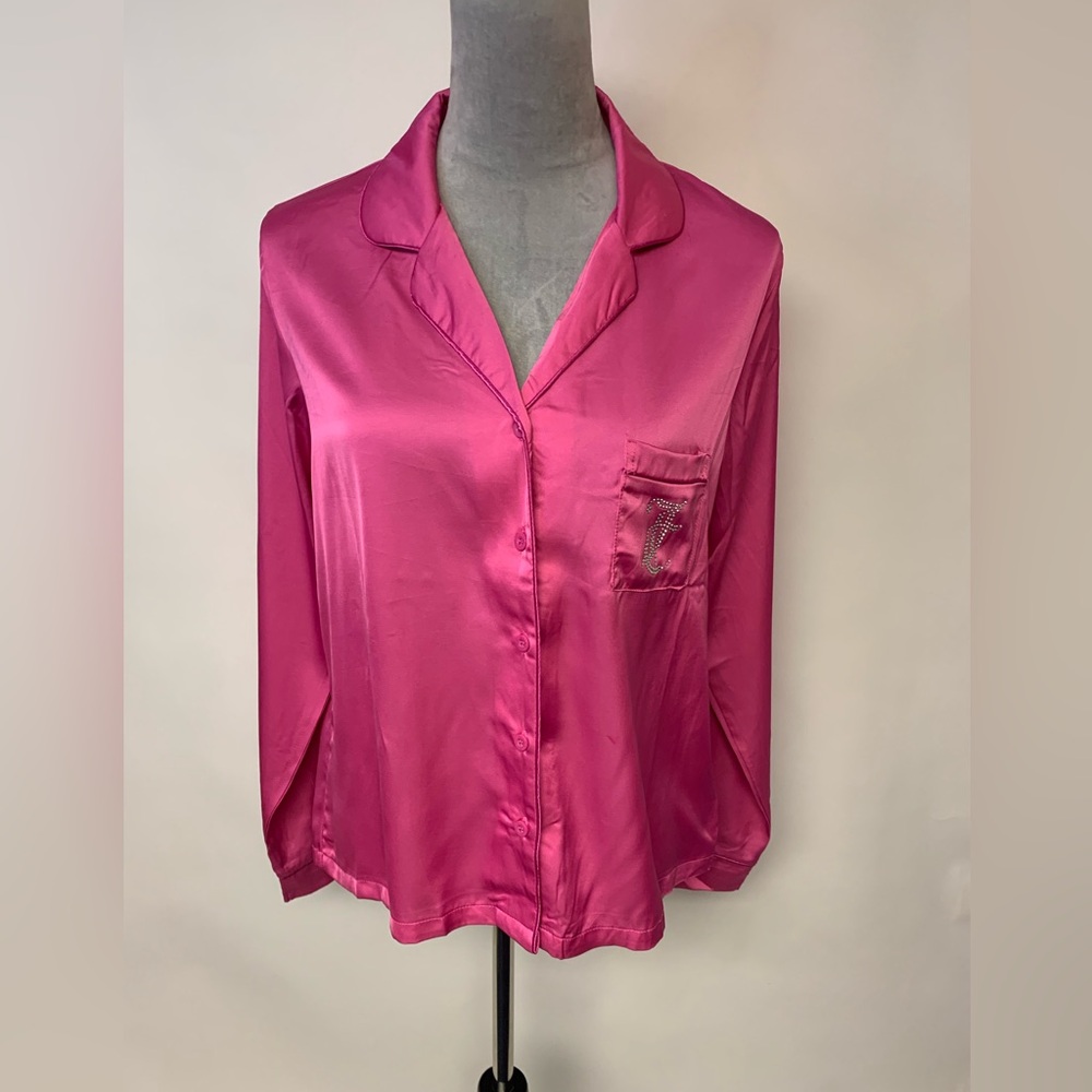 Juicy Couture Silky Sleepwear Blouse Sequins Loungewear Womens SZ M
